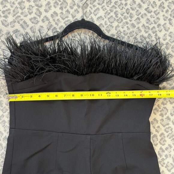 LIKELY DESI JUMPSUIT Black Ostrich Feather Trim NWT - Picture 9 of 12